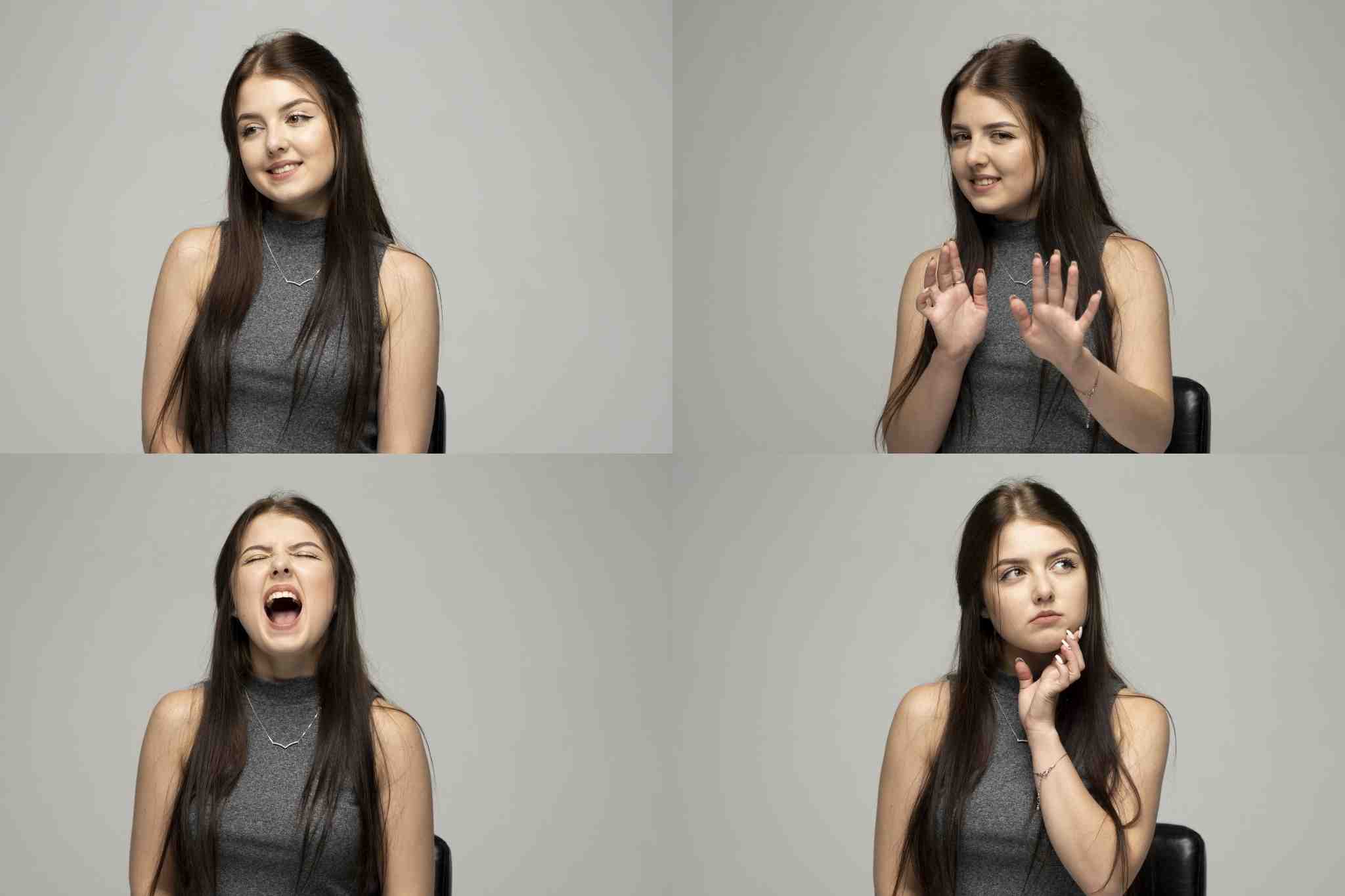 Women showing how different moods and emotions looks like.