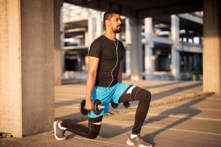 man listening music while training