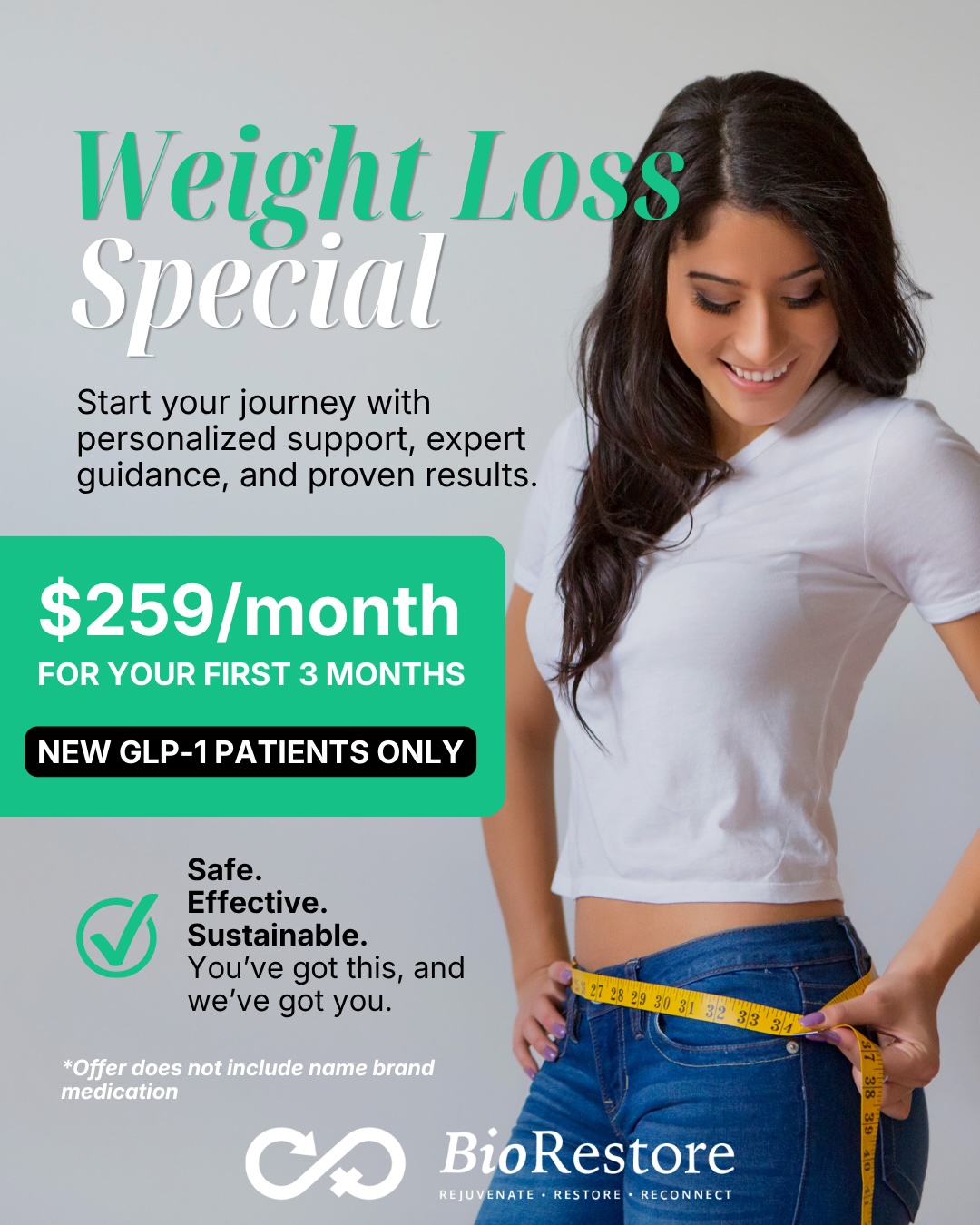 Weight loss promotion with woman measuring waist